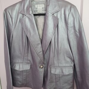 Metallic lavender leather blazer